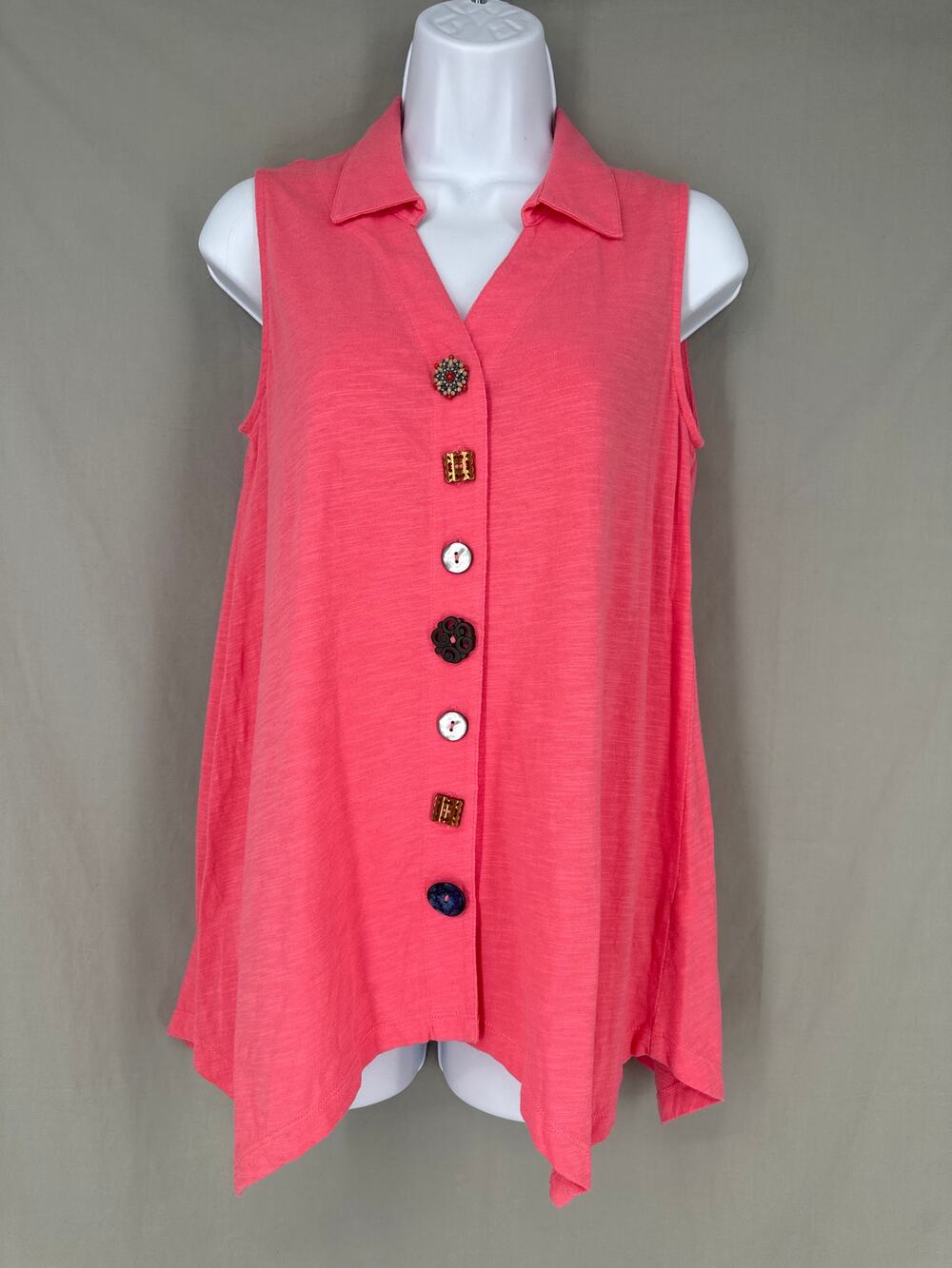 Soft Surroundings Top Women XSP Pink Button Tunic Flowy Danielle Artsy Lagenlook